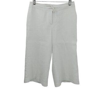 Lucy & Laurel Linen Wide Leg Cropped White Pants Size 8 Anthro Lined Gaucho